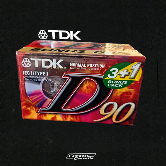 TDK D-90 Cassette | IEC 1/Type I Normal Position | 3+1 Pack